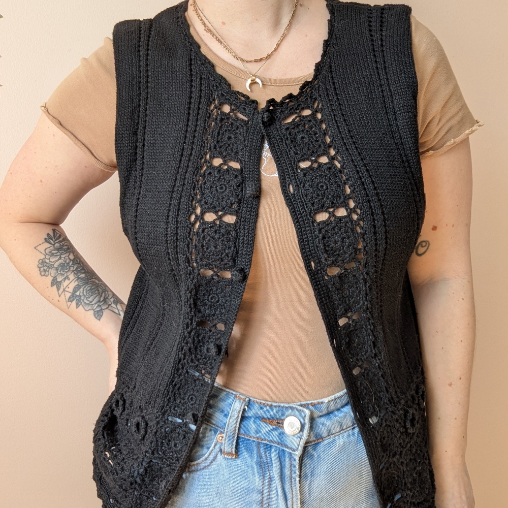 Black Crochet Vest